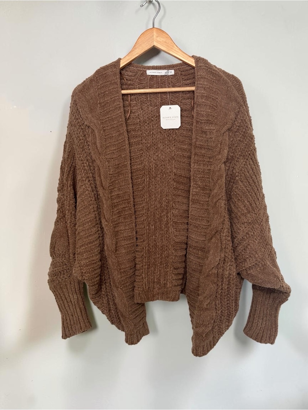 NWT Altar'd State Oversized Brown Cable Knit Cocoon Cardigan Sweater Dolman XXS